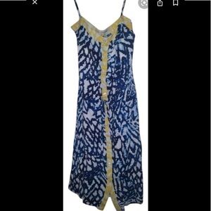 RACHEL Rachel Roy MIDI Dress Button Front Blue White Yellow Woman’s Size Medium